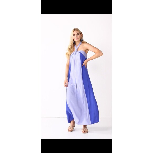 Nine West Blue Fit & Flare Halter Maxi Dress Small Beachy Resort Boho Summer - Picture 11 of 13
